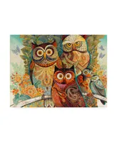 David Galchutt Owls on Floral Branch Canvas Art - 15.5" x 21"