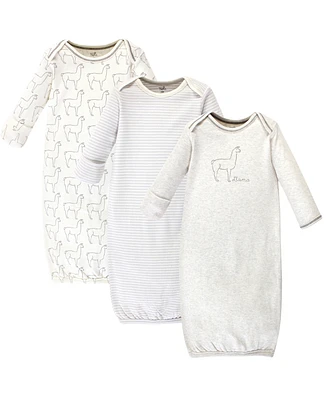 Touched by Nature Baby Boys Organic Cotton Long-Sleeve Gowns 3pk, Llama, 0-6 Months