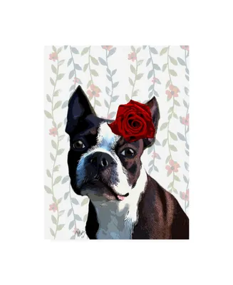 Fab Funky Boston Terrier with Rose on Head Canvas Art