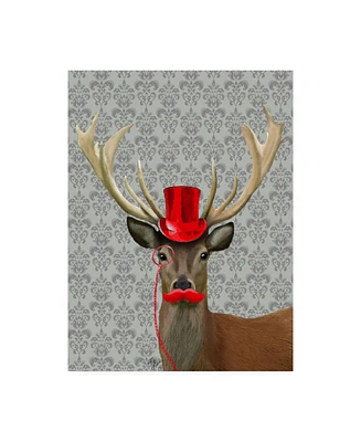 Fab Funky Deer with Red Hat and Moustache Canvas Art - 27" x 33.5"