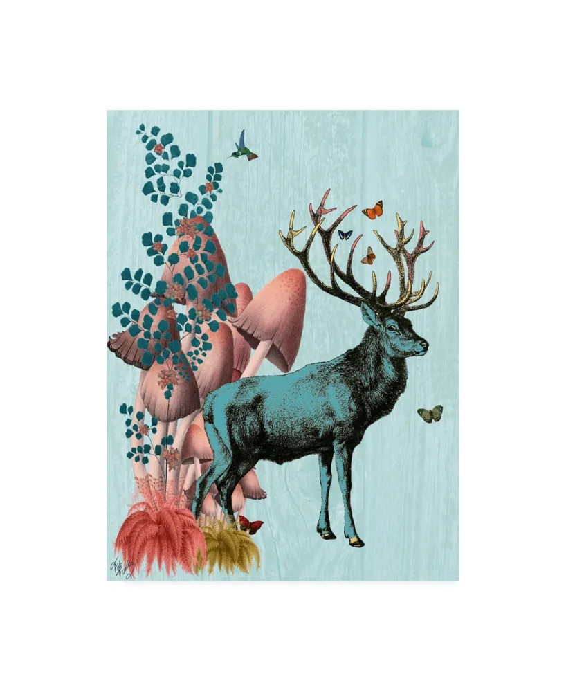 Fab Funky Turquoise Deer in Mushroom Forest Canvas Art