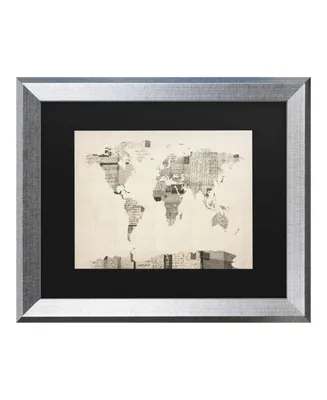Michael Tompsett Vintage Postcards World Map Matted Framed Art