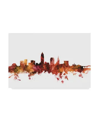 Michael Tompsett Cleveland Ohio Skyline Red Canvas Art