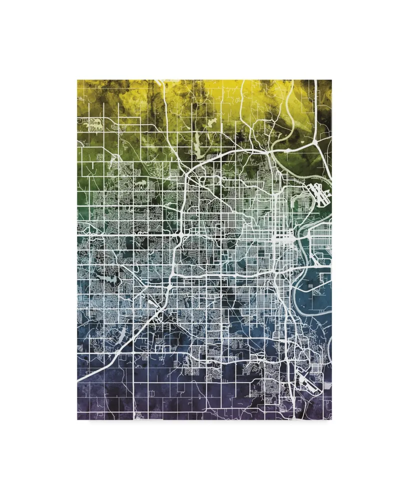 Michael Tompsett Omaha Nebraska City Map Blue Yellow Canvas Art