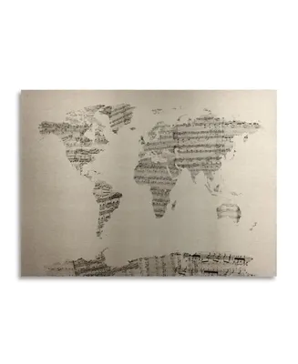 Michael Tompsett Old Sheet Music World Map Floating Brushed Aluminum Art - 22" x 25"