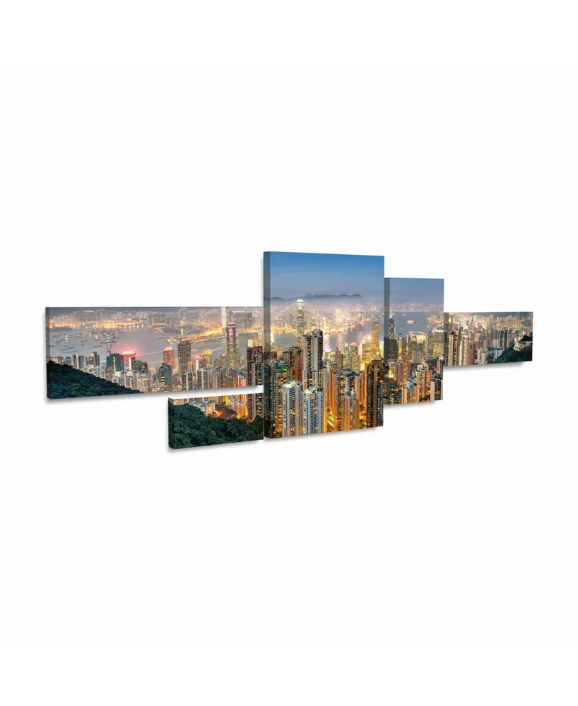 David Ayash Hong Kong Island and Kowloon Multi Panel Art Set 5 Piece - 19" x 41.5"