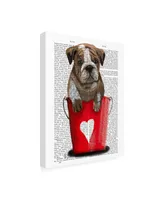 Fab Funky Bulldog Bucket of Love, Red Canvas Art - 15.5" x 21"