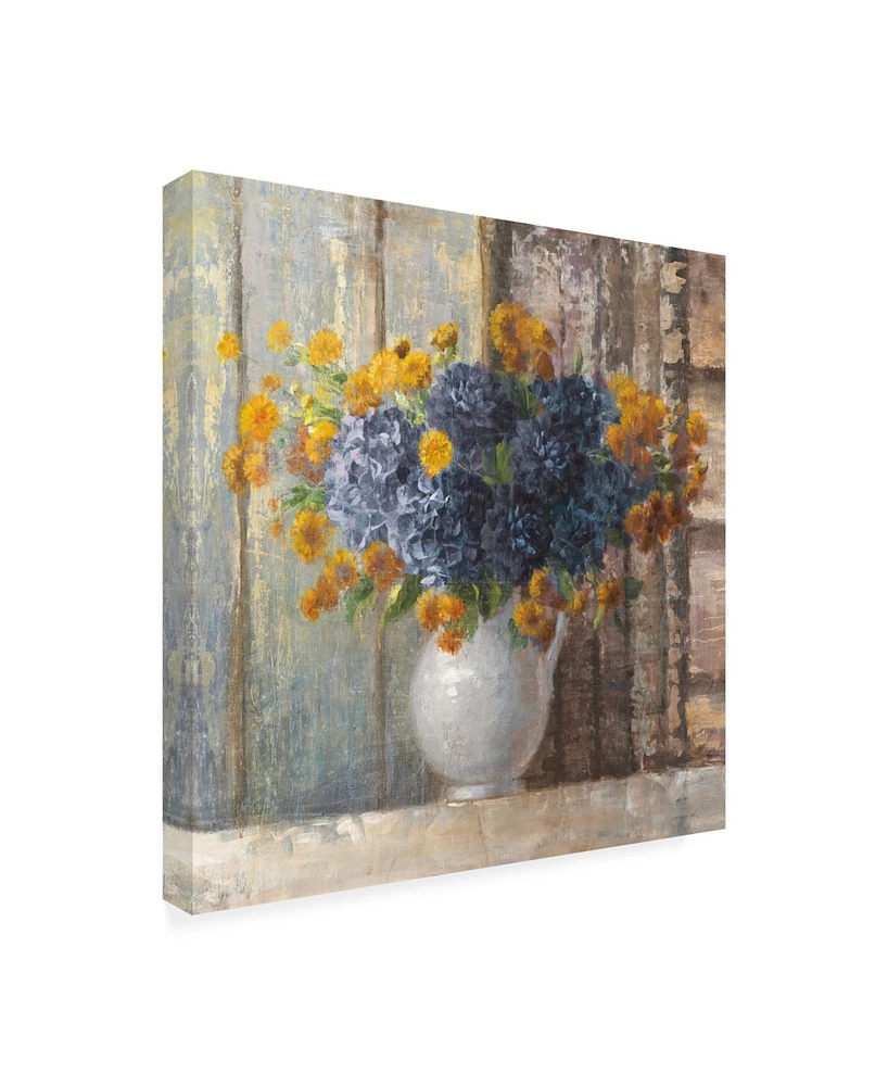 Danhui Nai Fall Dahlia Bouquet Crop Blue Canvas Art