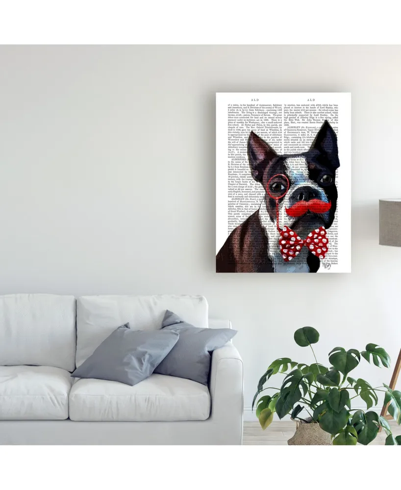 Fab Funky Boston Terrier Portrait, with Red Bow Canvas Art - 36.5" x 48"