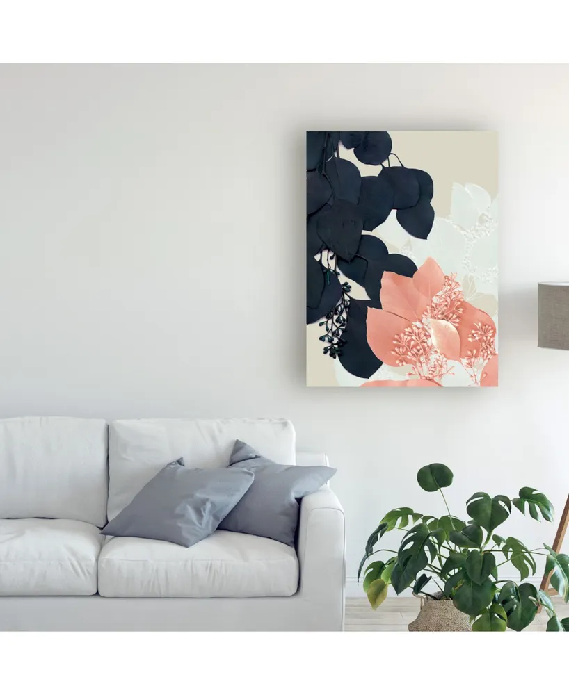 Jennifer Goldberger Indigo and Blush Leaves Iii Canvas Art - 37" x 49"