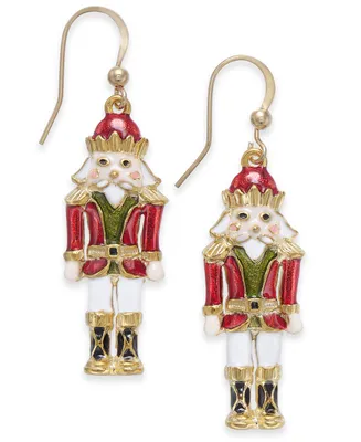 Holiday Lane Gold-Tone Epoxy Nutcracker Drop Earrings, Created for Macy's