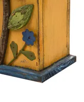 Glitzhome Distressed Solid Wood Birdhouse with Flower