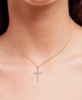 Diamond Cross Pendant Necklace (1/2 ct. t.w.) Sterling Silver or 14k Gold-Plate Over Silver, 16" + 2" Extender