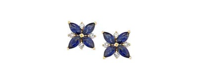 Sapphire (1-5/8 ct. t.w.) & Diamond (1/8 ct. t.w.) Flower Stud Earrings in 14k Gold (Also in Ruby)