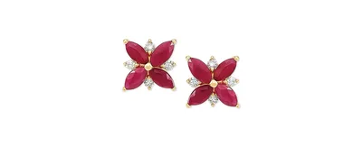 Sapphire (1-5/8 ct. t.w.) & Diamond (1/8 Flower Stud Earrings 14k Gold (Also Ruby)