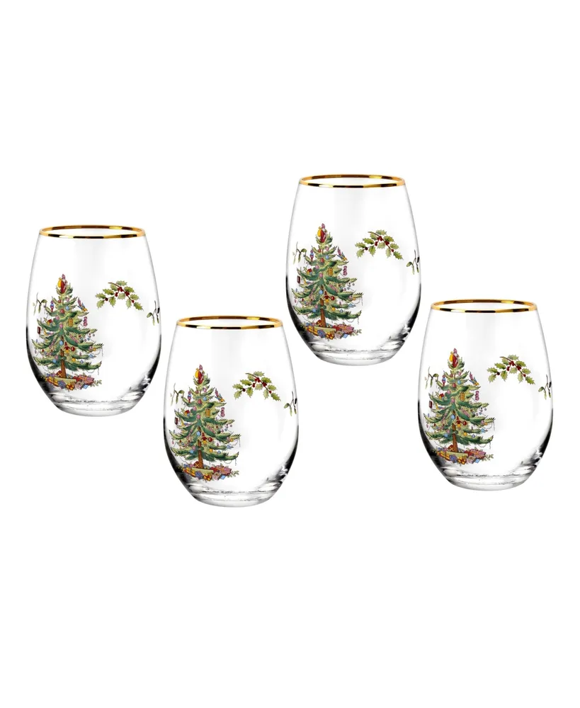 Spode Christmas Tree 19 oz. Stemless Wine Glasses, Set of 4