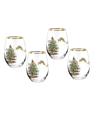 Spode Christmas Tree Stemless Wine Glasses, Set of 4