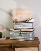 Glitzhome Set of 2 Galvanized Wood Storage Chests