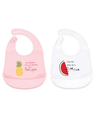 Hudson Baby Infant Girl Silicone Bibs 2pk, Fruits, One Size