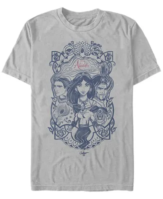 Disney Men's Aladdin Live Action Group Shot Line Art Poster Short Sleeve T-Shirt