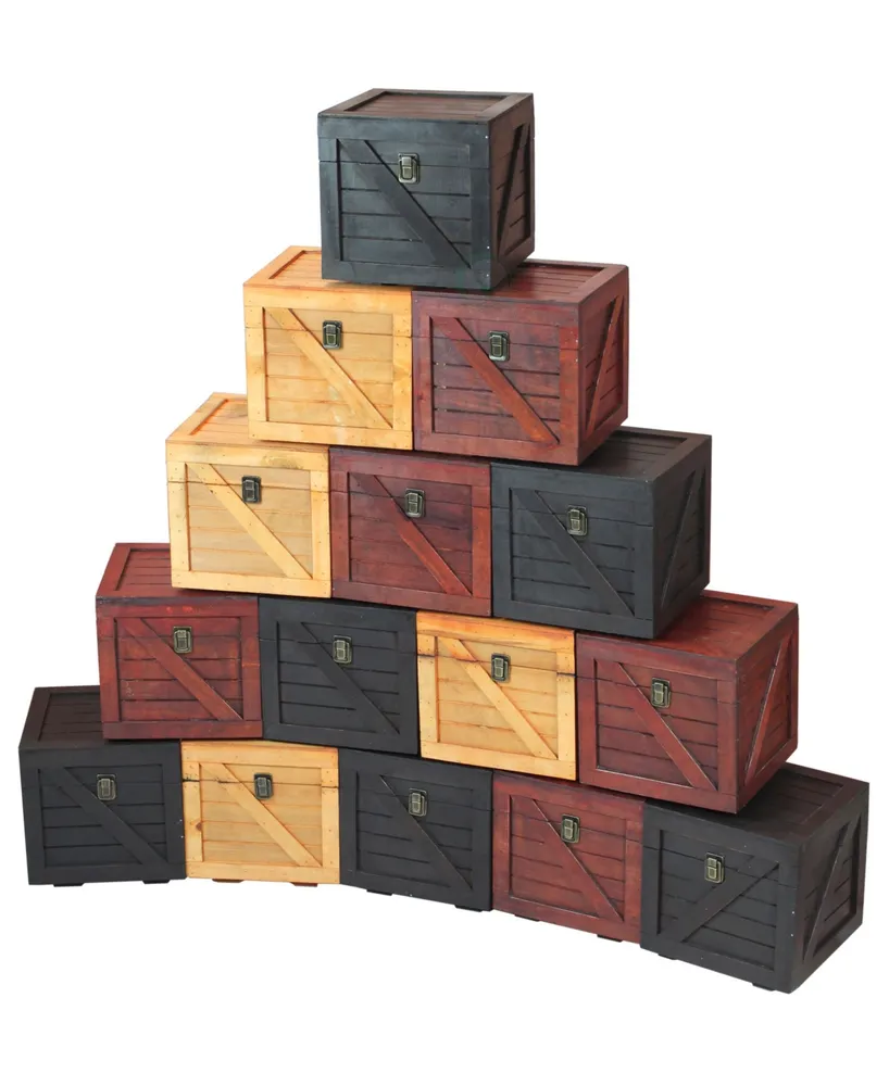 Vintiquewise Wooden Stackable Treasure Chest Cargo Crate Style