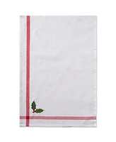 Design Imports Stripe Holly Mistletoe Holiday embroidered Dishtowel Set