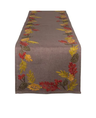 Design Imports Shimmering Leaves Embroidered Table Runner