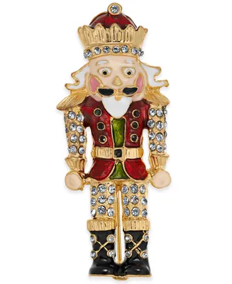 Holiday Lane Gold-Tone Crystal Nutcracker Pin, Created for Macy's