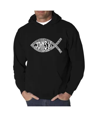 La Pop Art Men's Word Hooded Sweatshirt - John 3:16 Fish Symbol
