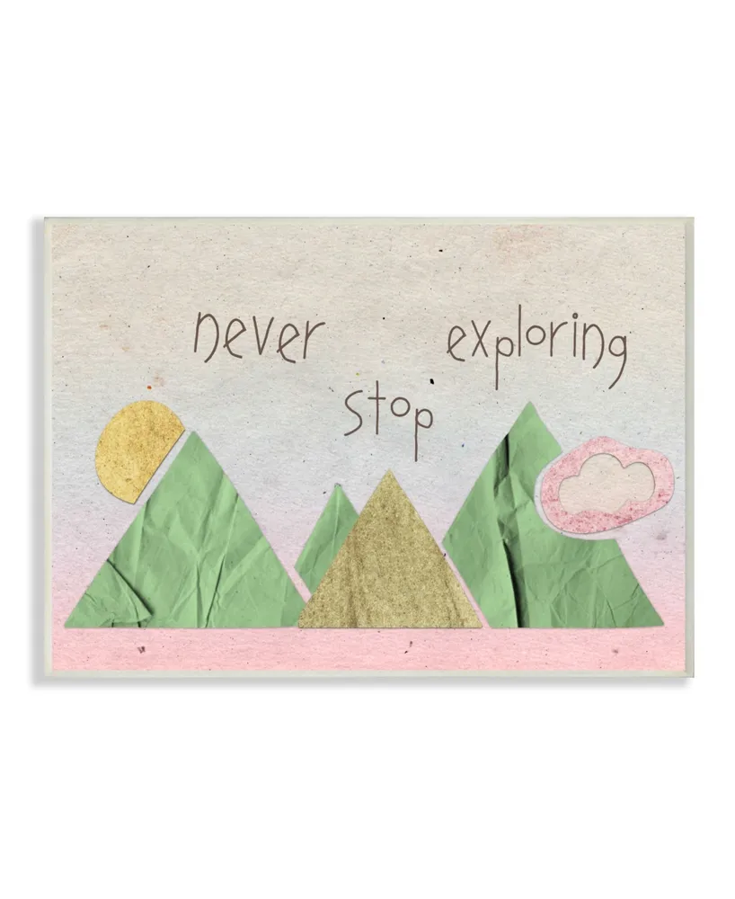 Stupell Industries Never Stop Exploring Mountain Collage Pink Wall Plaque Art, 10" x 15"