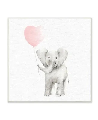 Stupell Industries Baby Elephant Heart Balloon Linen Look Wall Plaque Art, 12" x 12"