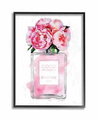 Stupell Industries Glam Perfume Bottle V2 Flower Silver Pink Peony Framed Giclee Art, 11" x 14"