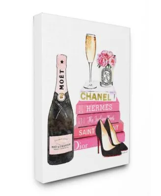 Stupell Industries Glam Pink Fashion Book Champagne Hells Flowers Art Collection
