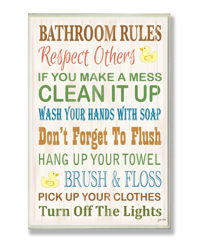 Stupell Industries Home Decor Bathroom Rules Typography Rubber Ducky Bathroom Wall Plaque Art, 12.5" x 18.5"