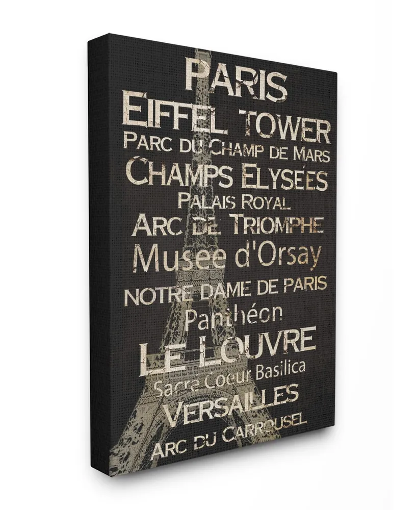 Stupell Industries Home Decor Paris Landmark Typography Canvas Wall Art, 16" x 20"