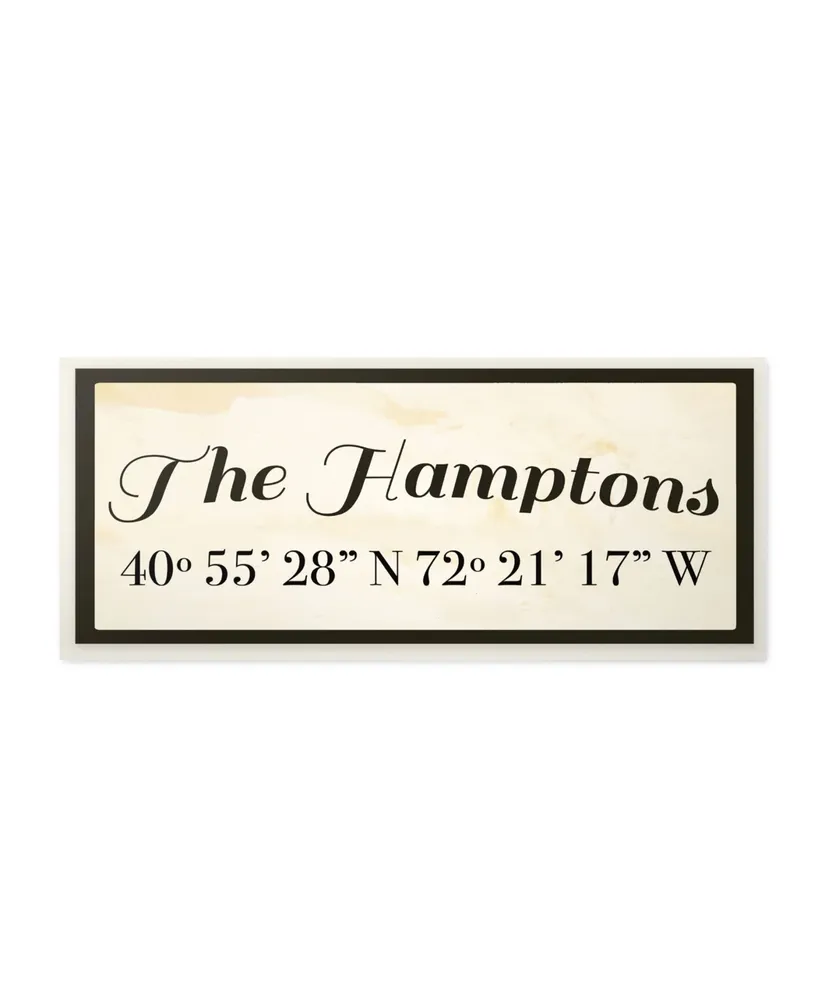 Stupell Industries Wood Cursive City Coordinates The Hamptons Wall Plaque Art, 7" x 17"