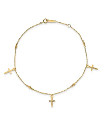 Polished Cross Anklet in 14k Yellow Gold