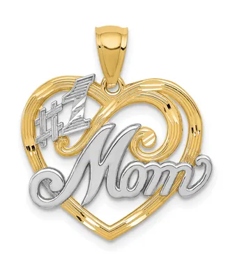 #1 Mom Heart Charm 14k Yellow Gold and Rhodium