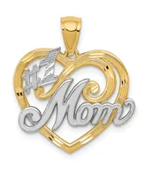 #1 Mom Heart Charm 14k Yellow Gold and Rhodium