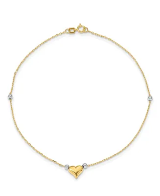 Puffed Heart with Beads Anklet in 14k Yellow and White Gold