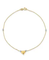 Puffed Heart with Beads Anklet in 14k Yellow and White Gold