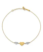 Puffed Heart "Love" Anklet in 14k Yellow and White Gold