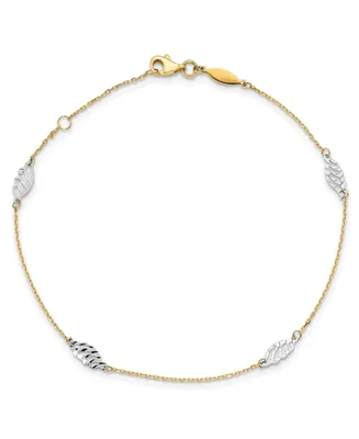 Polished Leaf Anklet in 14k Yellow and White Gold