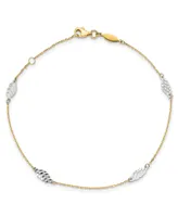 Polished Leaf Anklet in 14k Yellow and White Gold