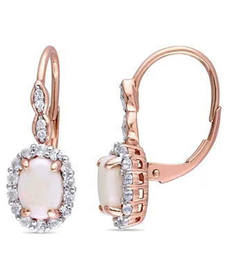 Opal (7/8 ct. t.w.), White Topaz (7/8ct. t.w.) and Diamond Accent Vintage Halo Earrings in 14k Rose Gold