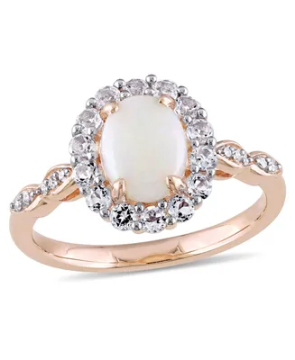 Opal (7/8 ct. t.w.), White Topaz (5/8 t.w.) and Diamond Accent Vintage Halo Ring 14k Rose Gold
