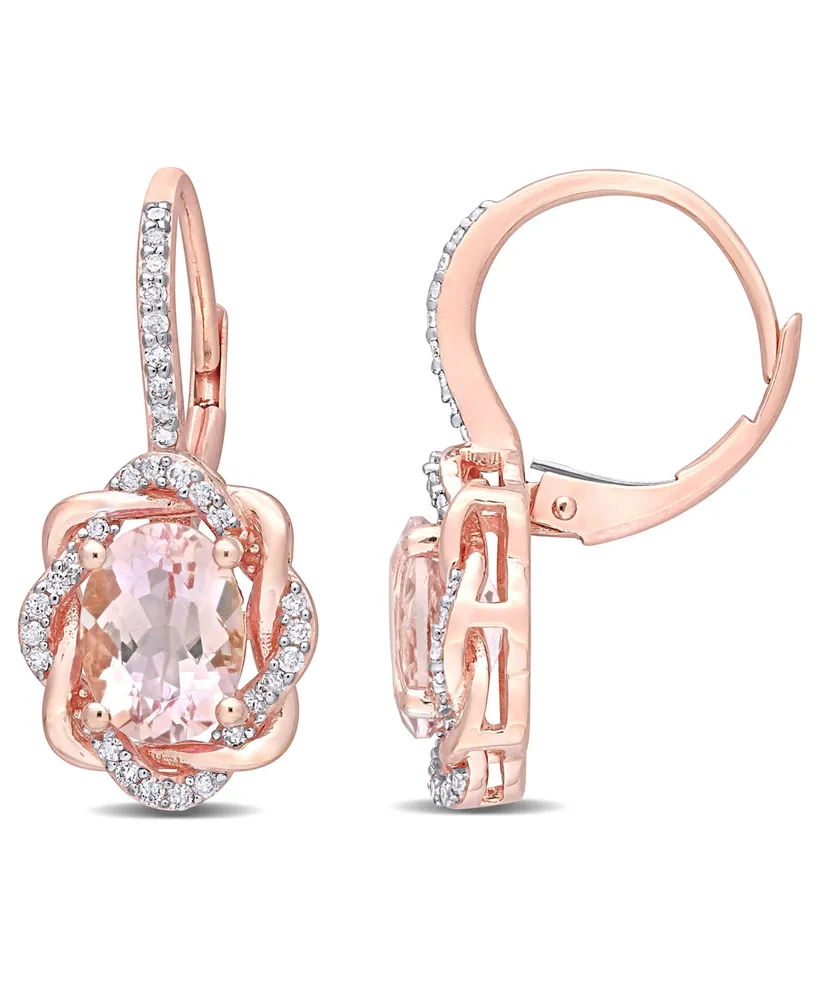 Morganite (2-1/3 ct.tw.) and Diamond (1/4 ct.tw.) Swirl Halo Earrings in 10k Rose Gold