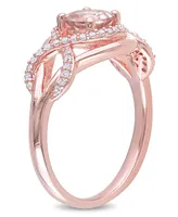 Morganite and Diamond (1/5 ct. t.w.) Halo Crossover Ring 18k Rose Gold Over Silver