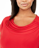 Kasper Plus Size Stretch Knit Short-Sleeve Cowl-Neck Top