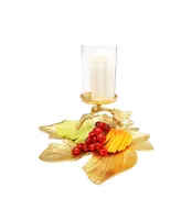 Classic Touch Gold Embossed Leaf Dish with Branched Candle Holder